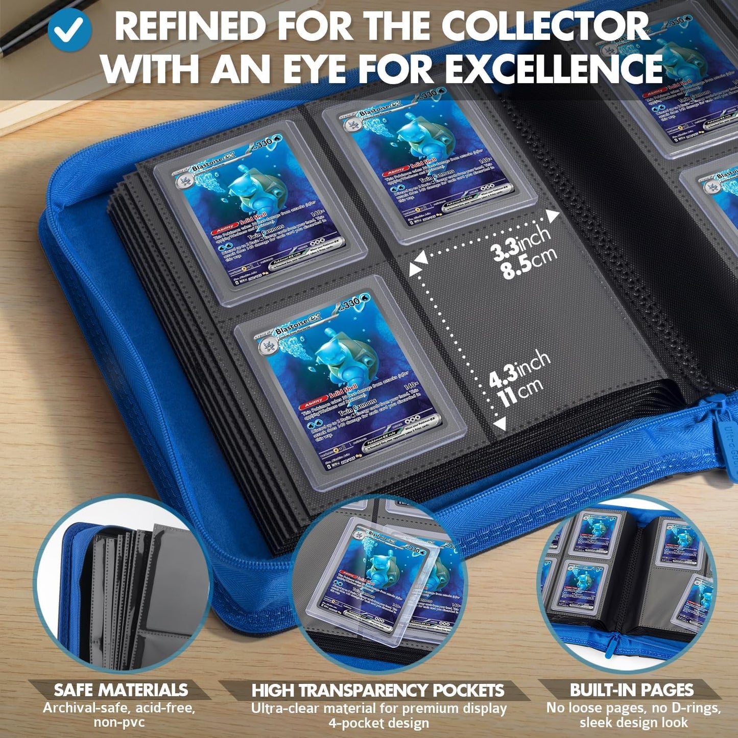 Toploader Binder – 4 Pocket Trading Card Binder for 128 Top Loaders, Pokemon Card Binder, MTG, Yugioh, Sports Cards, TCG Storage Album, Zipper Card Collector Folder