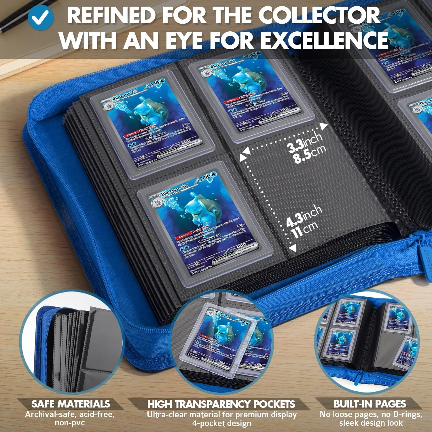 Toploader Binder – 4 Pocket Trading Card Binder for 128 Top Loaders, Pokemon Card Binder, MTG, Yugioh, Sports Cards, TCG Storage Album, Zipper Card Collector Folder