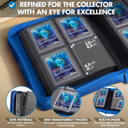 Toploader Binder – 4 Pocket Trading Card Binder for 128 Top Loaders, Pokemon Card Binder, MTG, Yugioh, Sports Cards, TCG Storage Album, Zipper Card Collector Folder