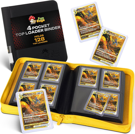 Toploader Binder – 4 Pocket Trading Card Binder for 128 Top Loaders, Pokemon Card Binder, MTG, Yugioh, Sports Cards, TCG Storage Album, Zipper Card Collector Folder