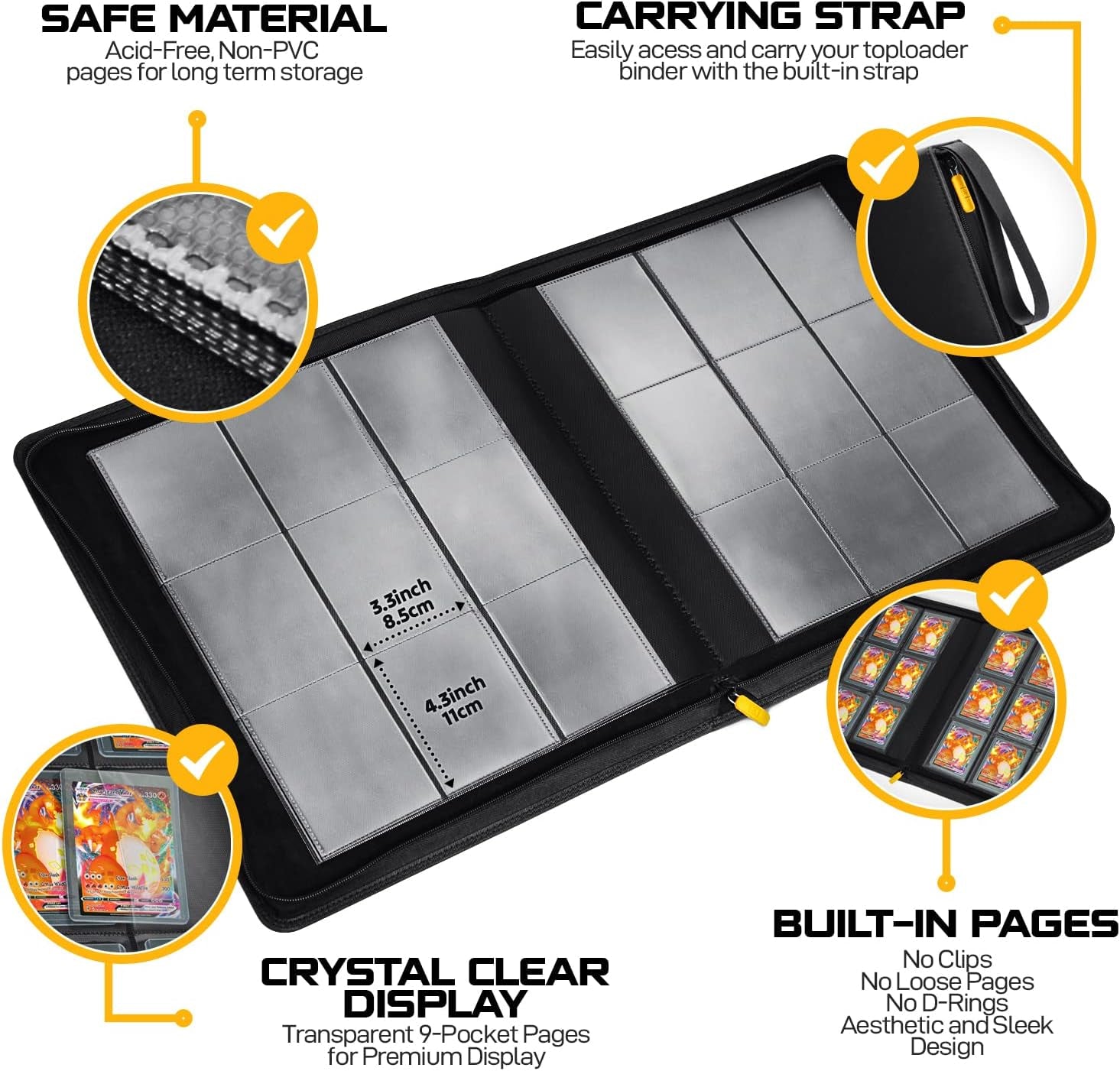 Top Load Card Binder - Compatible with Top-Loading Card Cases - Fits 252 | 20 Premium Loaders Included | 9-Pocket Ringless Double-Sided Pages | Storage for TCG & Sports Cards