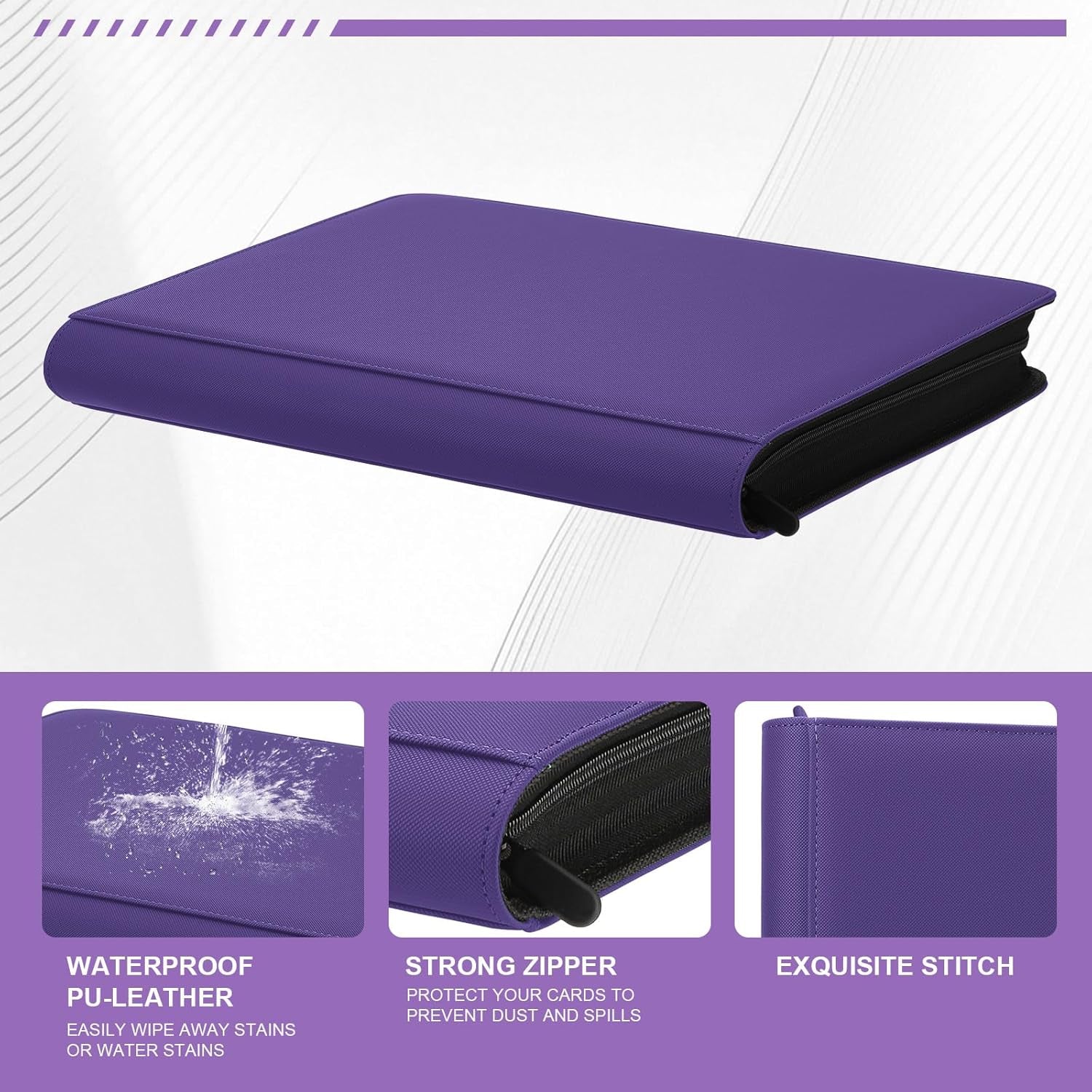 Toploader Binder,Trading Card Binder Storage Hold up 288 Cards 9-Pocket Top Loader Binder with Sleeves for 3"X4" Rigid Toploaders Hard Cases (9Purple6)