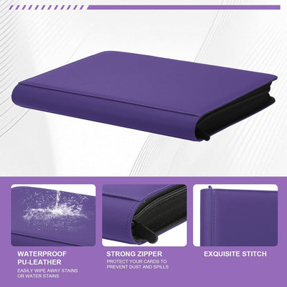 Toploader Binder,Trading Card Binder Storage Hold up 288 Cards 9-Pocket Top Loader Binder with Sleeves for 3"X4" Rigid Toploaders Hard Cases (9Purple6)