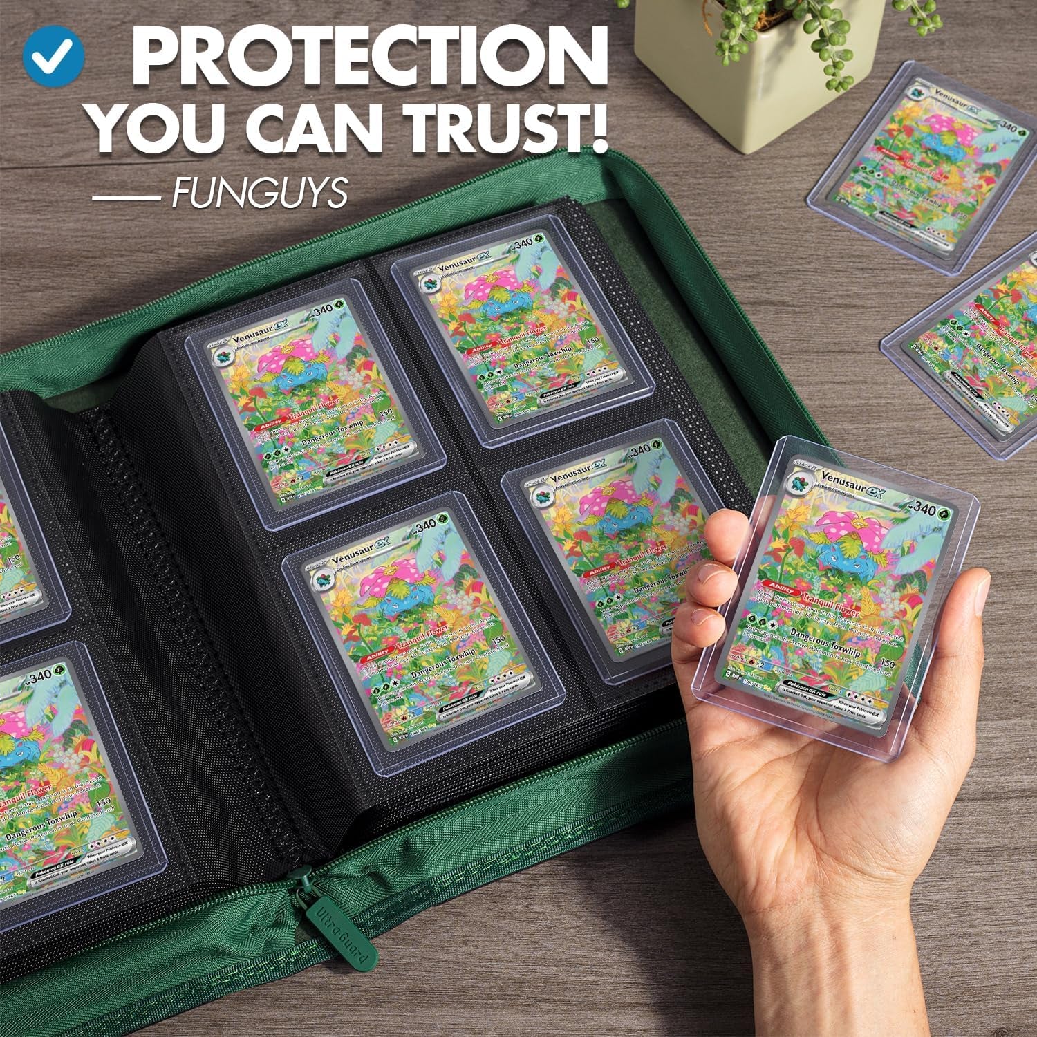 Toploader Binder – 4 Pocket Trading Card Binder for 128 Top Loaders, Pokemon Card Binder, MTG, Yugioh, Sports Cards, TCG Storage Album, Zipper Card Collector Folder