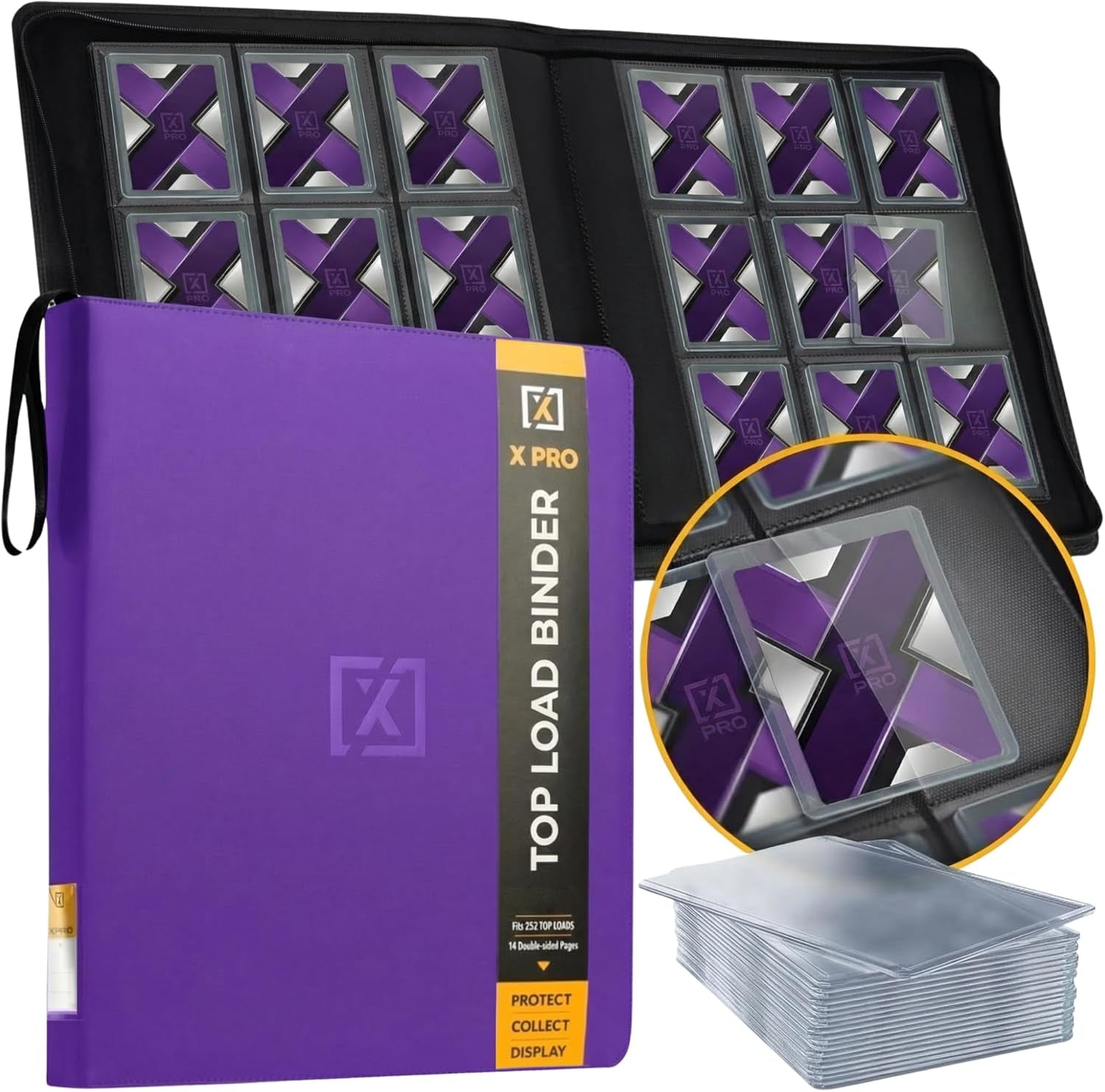 X PRO Top Load Card Binder - Compatible with Top-Loading Card Cases - Fits 252 | 20 Premium Loaders Included | 9-Pocket Ringless Double-Sided Pages | Storage for TCG & Sports Cards