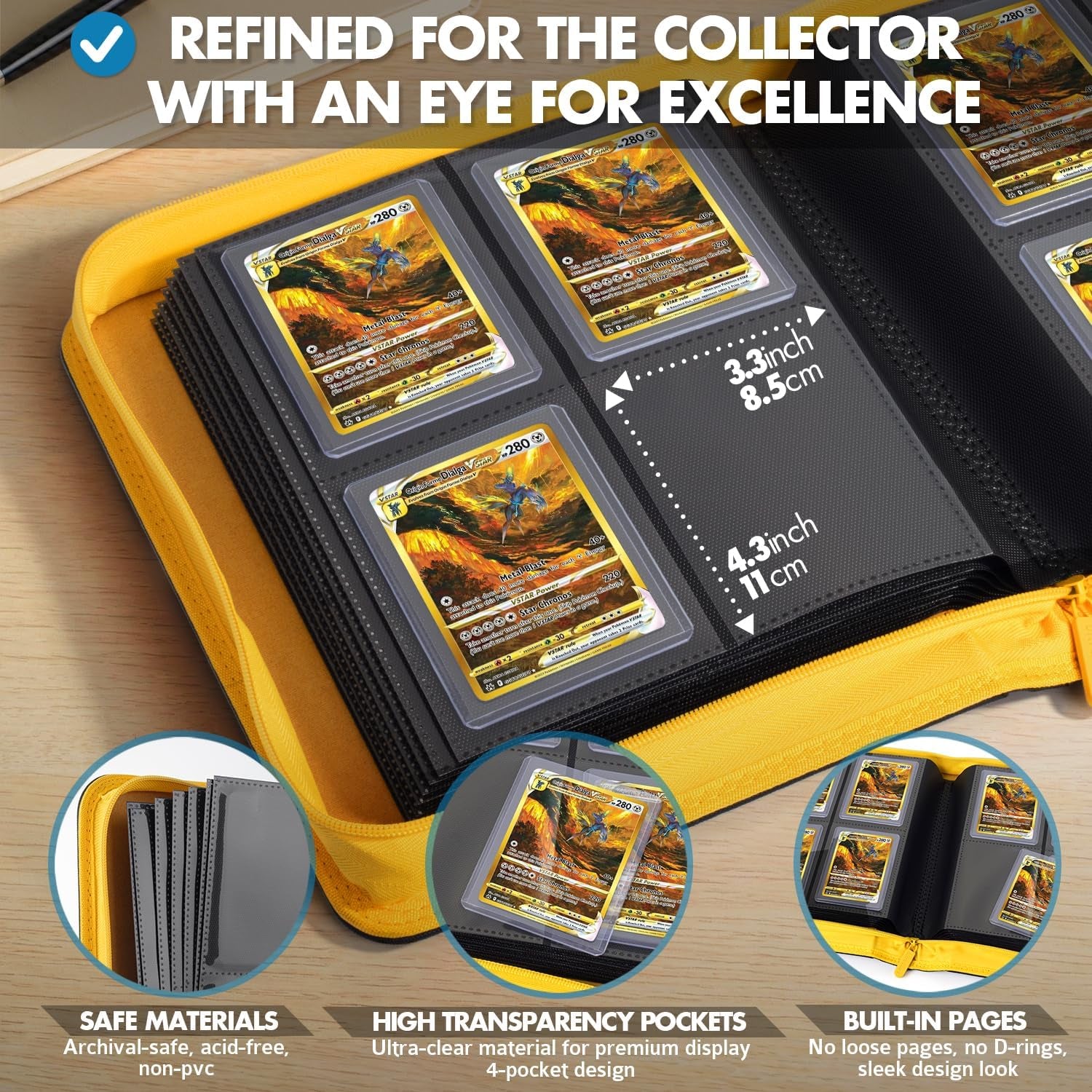 Toploader Binder – 4 Pocket Trading Card Binder for 128 Top Loaders, Pokemon Card Binder, MTG, Yugioh, Sports Cards, TCG Storage Album, Zipper Card Collector Folder