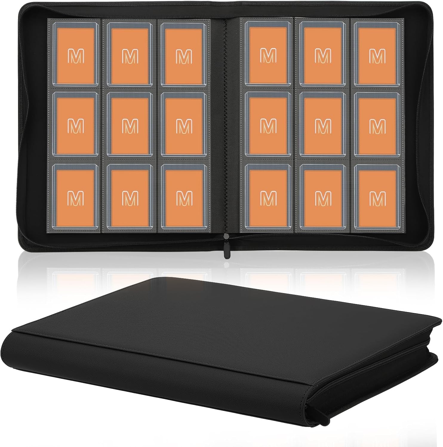 Toploader Binder,Trading Card Binder Storage Hold up 288 Cards 9-Pocket Top Loader Binder with Sleeves for 3"X4" Rigid Toploaders Hard Cases (9Black)