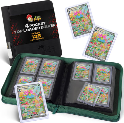 Toploader Binder – 4 Pocket Trading Card Binder for 128 Top Loaders, Pokemon Card Binder, MTG, Yugioh, Sports Cards, TCG Storage Album, Zipper Card Collector Folder