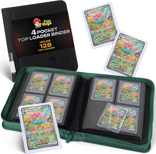 Toploader Binder – 4 Pocket Trading Card Binder for 128 Top Loaders, Pokemon Card Binder, MTG, Yugioh, Sports Cards, TCG Storage Album, Zipper Card Collector Folder