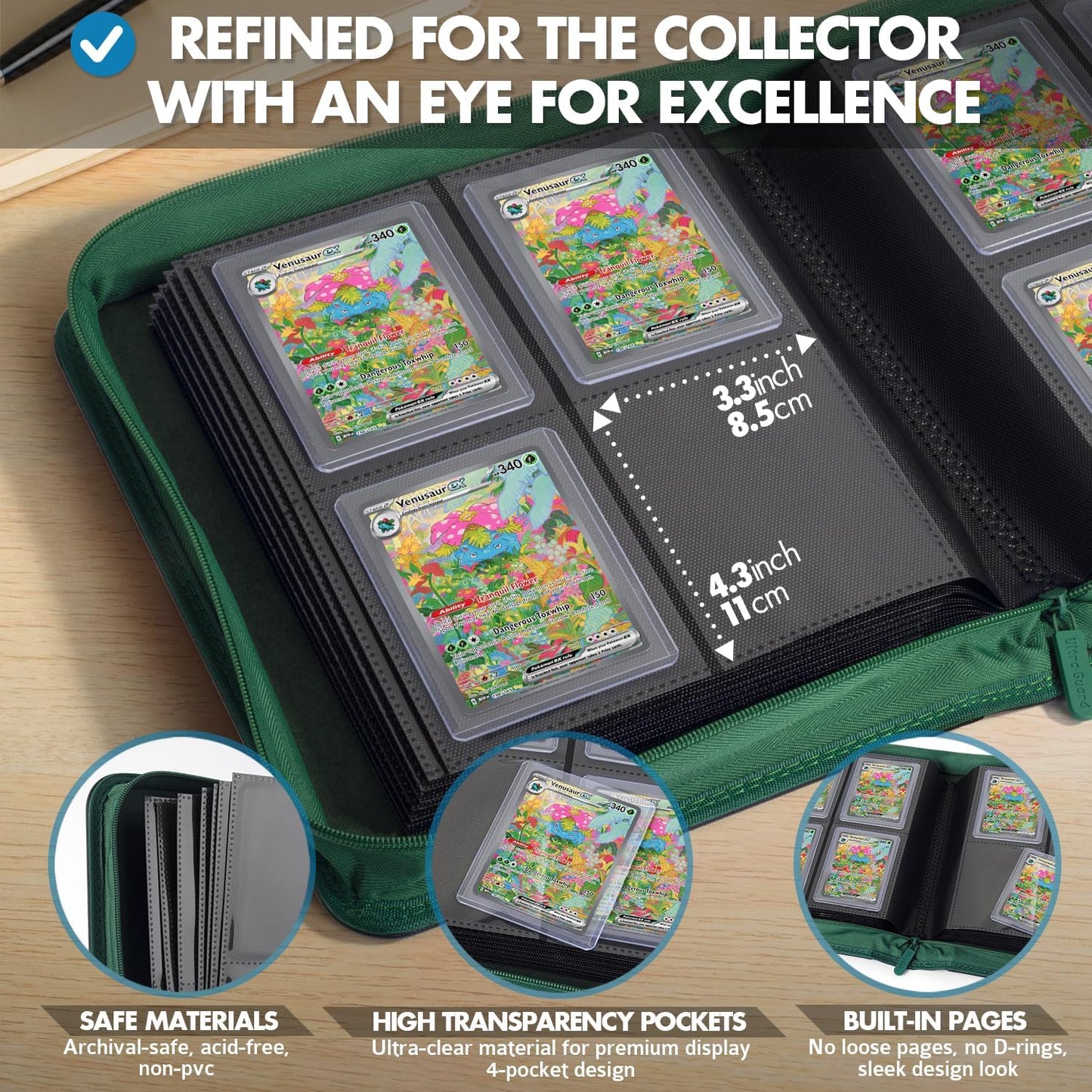 Toploader Binder – 4 Pocket Trading Card Binder for 128 Top Loaders, Pokemon Card Binder, MTG, Yugioh, Sports Cards, TCG Storage Album, Zipper Card Collector Folder