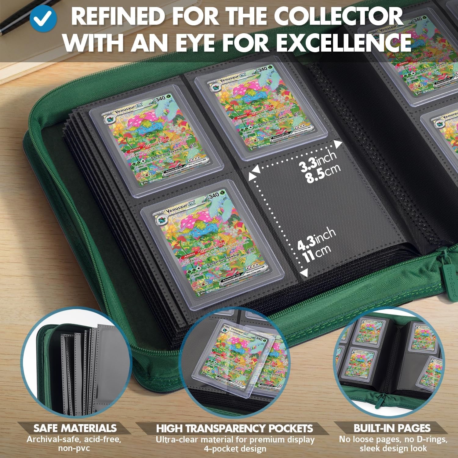 Toploader Binder – 4 Pocket Trading Card Binder for 128 Top Loaders, Pokemon Card Binder, MTG, Yugioh, Sports Cards, TCG Storage Album, Zipper Card Collector Folder
