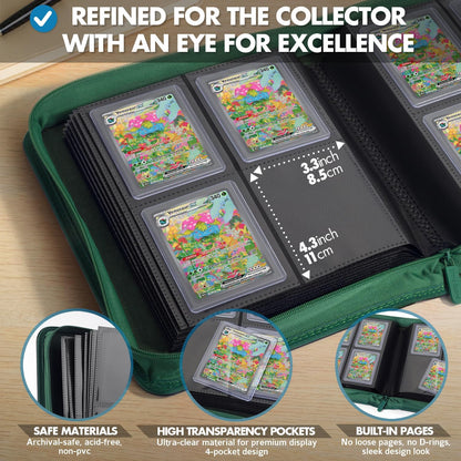 Toploader Binder – 4 Pocket Trading Card Binder for 128 Top Loaders, Pokemon Card Binder, MTG, Yugioh, Sports Cards, TCG Storage Album, Zipper Card Collector Folder