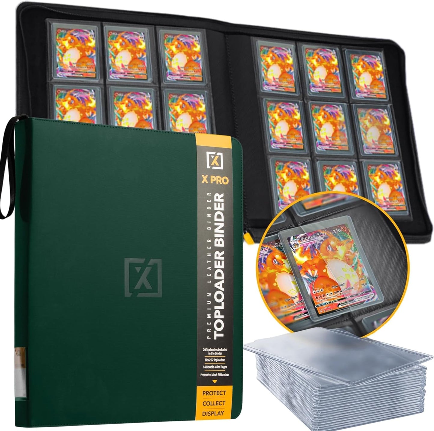 Top Load Card Binder - Compatible with Top-Loading Card Cases - Fits 252 | 20 Premium Loaders Included | 9-Pocket Ringless Double-Sided Pages | Storage for TCG & Sports Cards