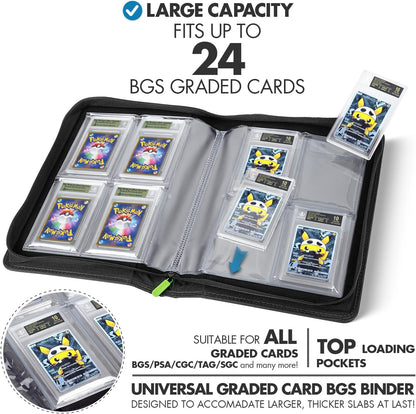 Graded Card Binder – 4-Pocket Slab Binder for PSA, BGS, SGC & All Graded Cards, Graded Card Storage Album, Holds 24 BGS Slabs, Trading Card Slab Holder Case for Collectors, MTG, TCG