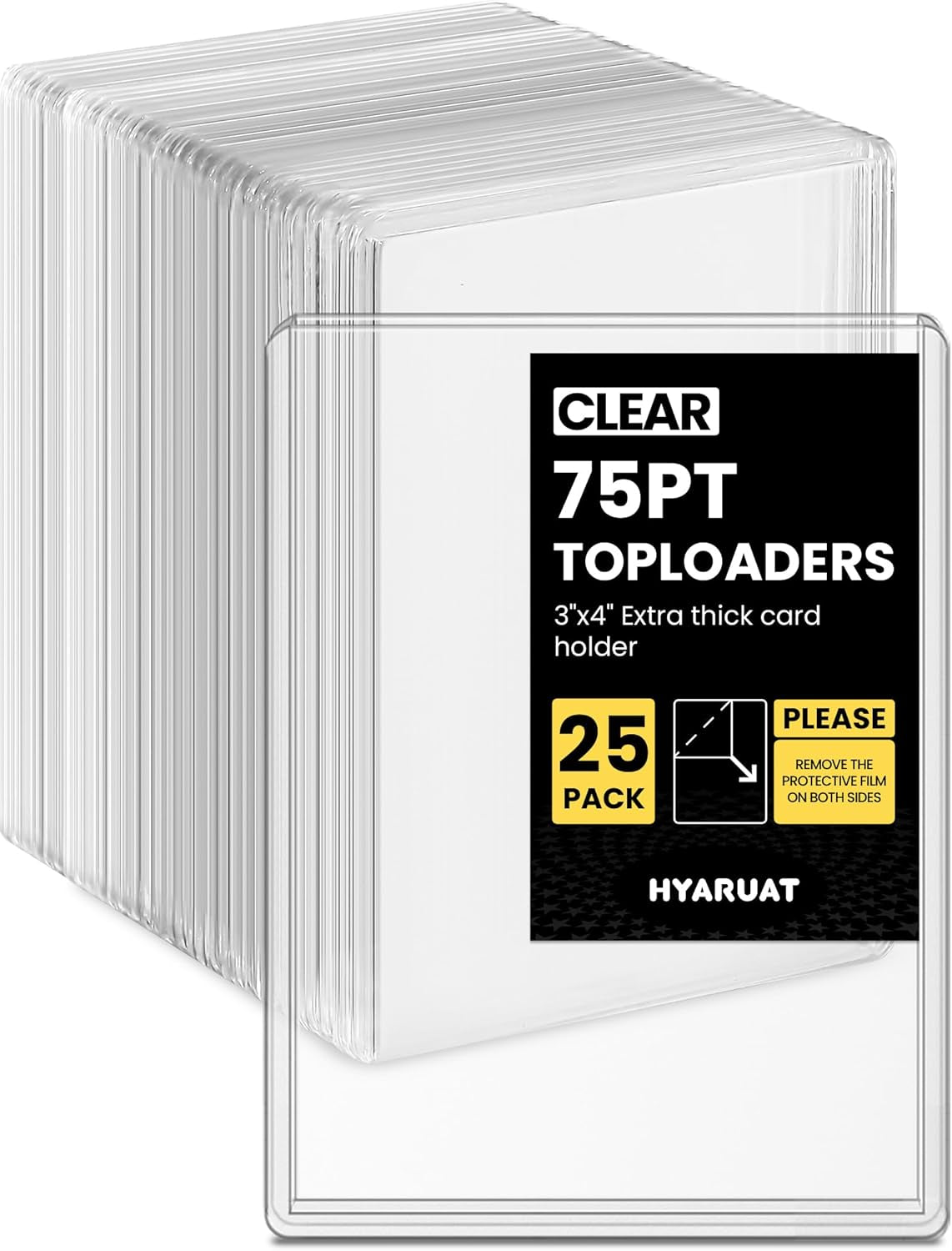 75Pt Top Loaders for Cards, 3X4 Extra Thick Holder with Protective Film, Toploader Card Protectors Hard Plastic, 25-Count