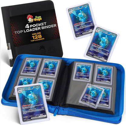 Toploader Binder – 4 Pocket Trading Card Binder for 128 Top Loaders, Pokemon Card Binder, MTG, Yugioh, Sports Cards, TCG Storage Album, Zipper Card Collector Folder