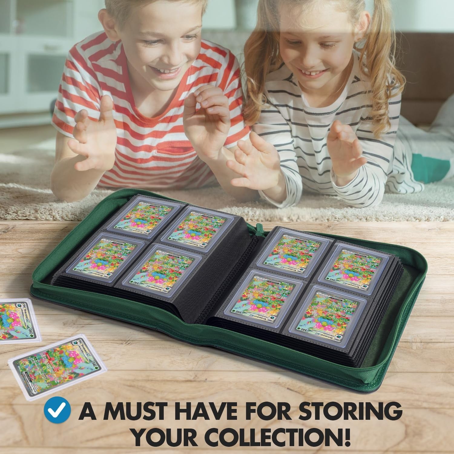 Toploader Binder – 4 Pocket Trading Card Binder for 128 Top Loaders, Pokemon Card Binder, MTG, Yugioh, Sports Cards, TCG Storage Album, Zipper Card Collector Folder