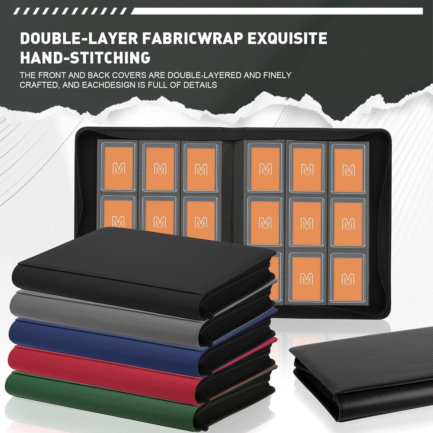 Toploader Binder,Trading Card Binder Storage Hold up 288 Cards 9-Pocket Top Loader Binder with Sleeves for 3"X4" Rigid Toploaders Hard Cases (9Black)