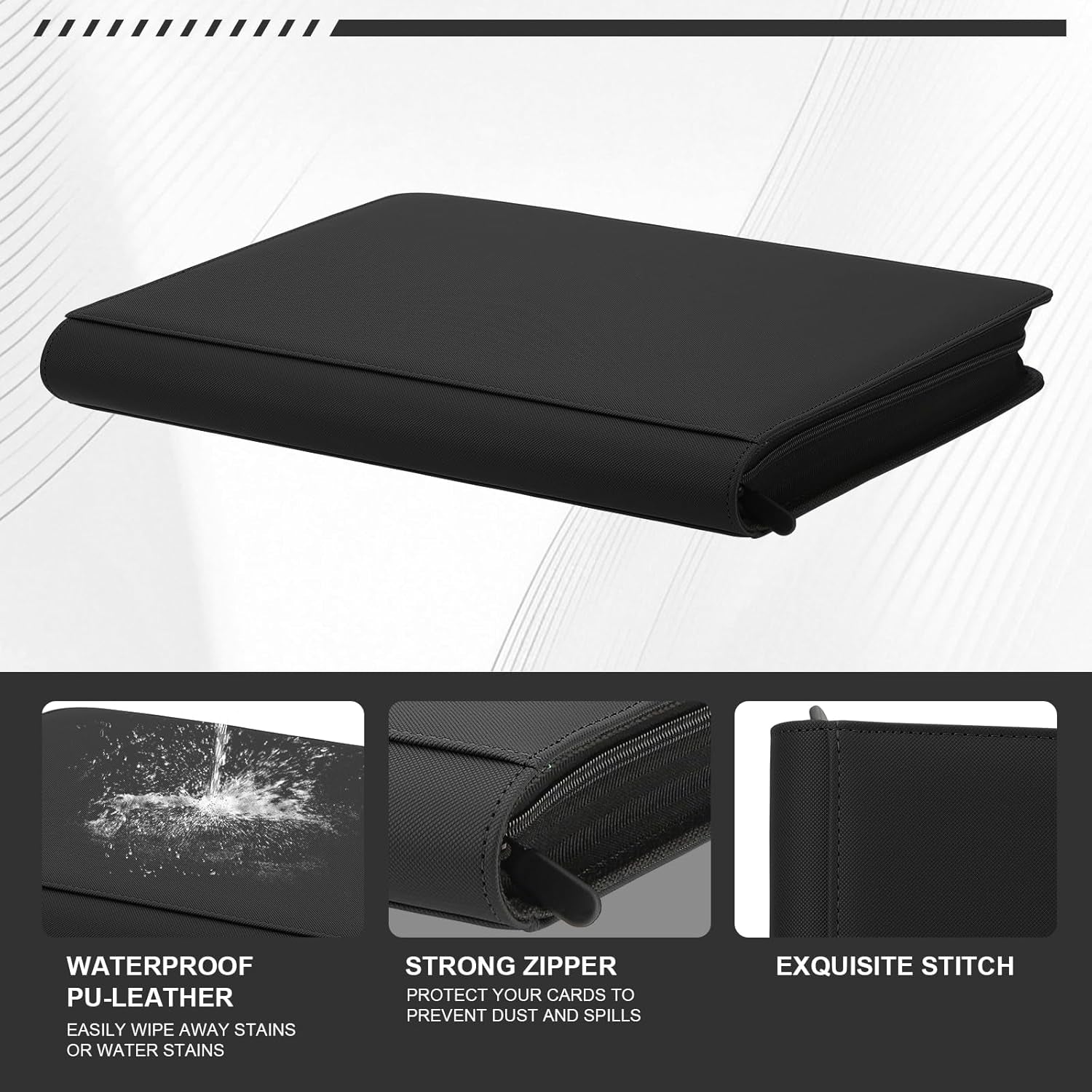 Toploader Binder,Trading Card Binder Storage Hold up 288 Cards 9-Pocket Top Loader Binder with Sleeves for 3"X4" Rigid Toploaders Hard Cases (9Black)