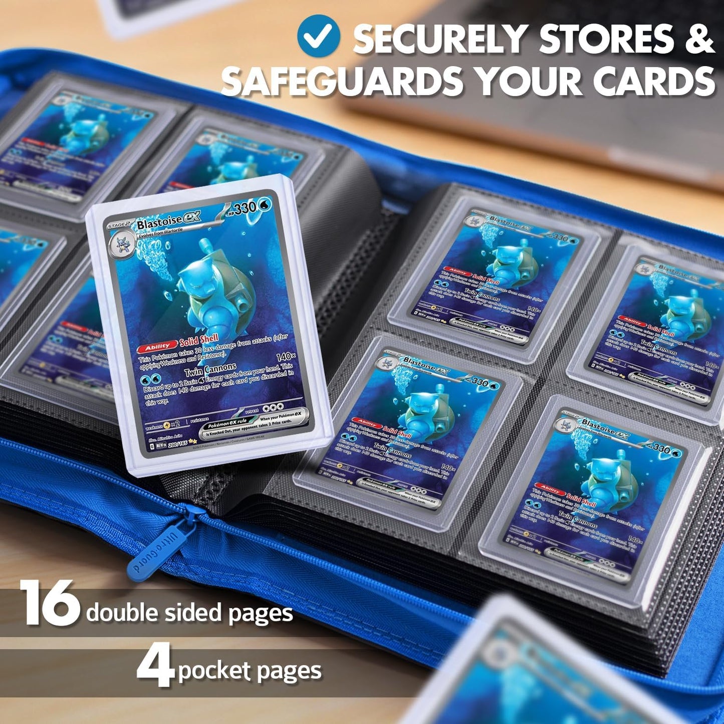 Toploader Binder – 4 Pocket Trading Card Binder for 128 Top Loaders, Pokemon Card Binder, MTG, Yugioh, Sports Cards, TCG Storage Album, Zipper Card Collector Folder