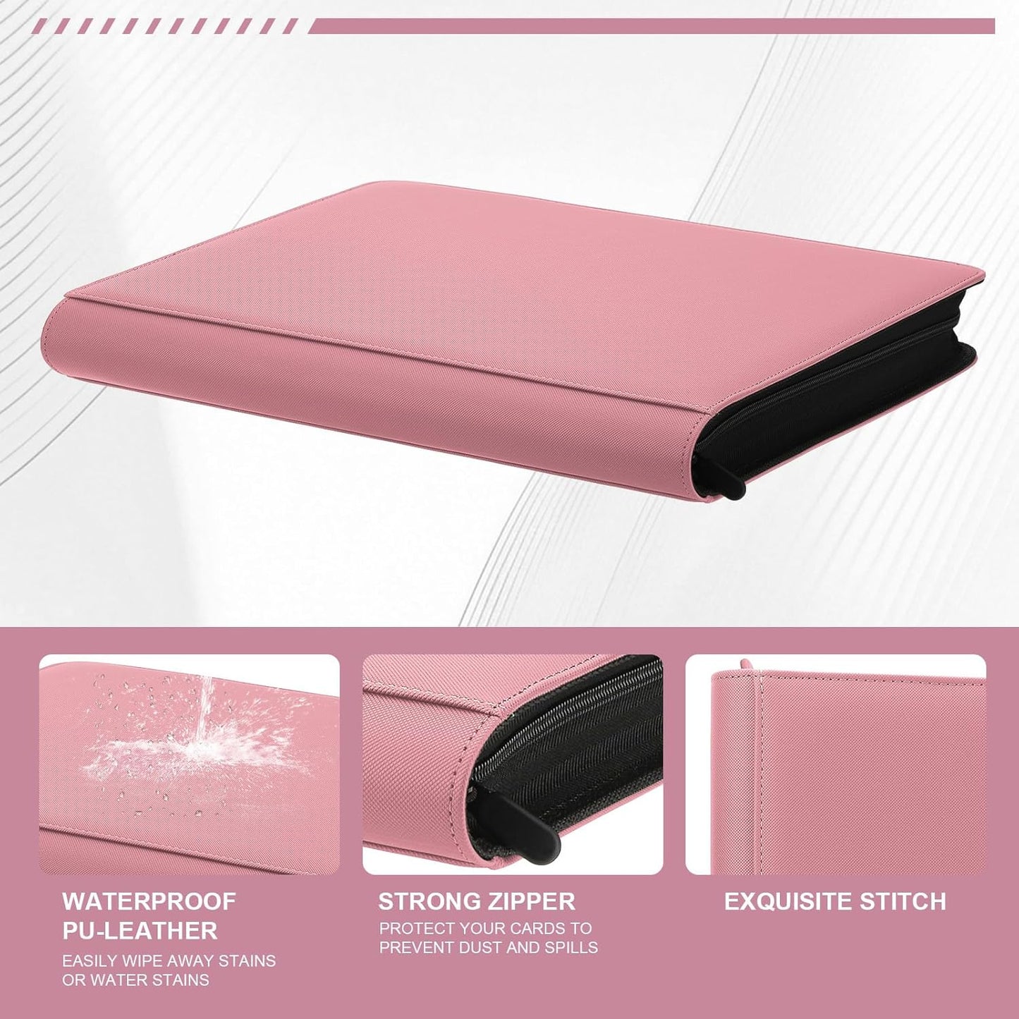 Toploader Binder,Trading Card Binder Storage Hold up 288 Cards 9-Pocket Top Loader Binder with Sleeves for 3"X4" Rigid Toploaders Hard Cases(9Pink7)