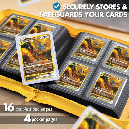 Toploader Binder – 4 Pocket Trading Card Binder for 128 Top Loaders, Pokemon Card Binder, MTG, Yugioh, Sports Cards, TCG Storage Album, Zipper Card Collector Folder